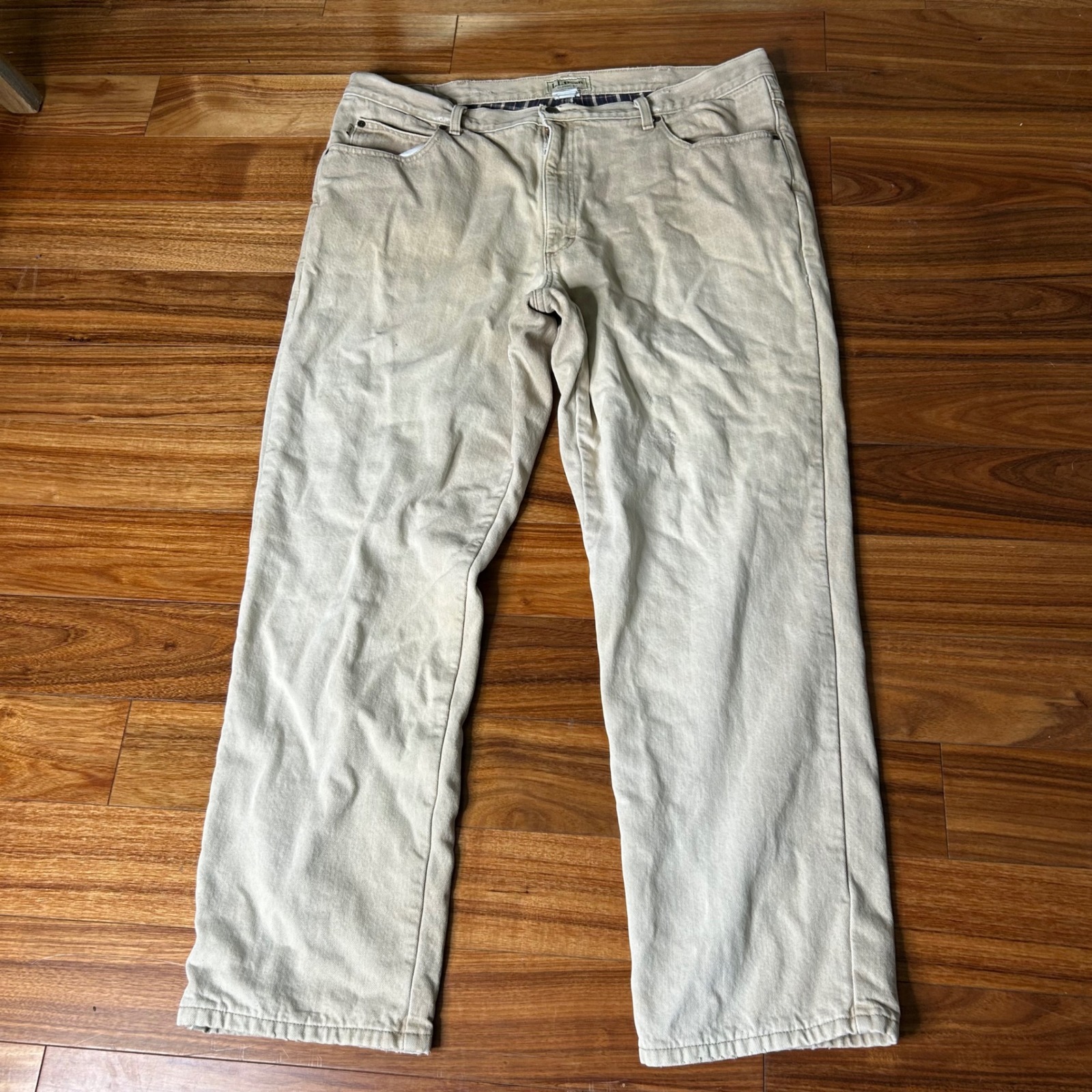 Vintage Ll Bean Mens Beige Flannel Lined Canvas Pants Warm Outdoor Gorpcore